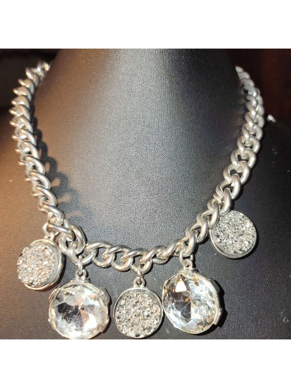 Chico's Druzy Faceted Rhinestone Statement Necklace 16"+3"